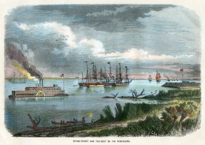 Höyrypaketti ja hinaaja Mississippillä, USA:ssa, c1875 tekijältä Unbekannt