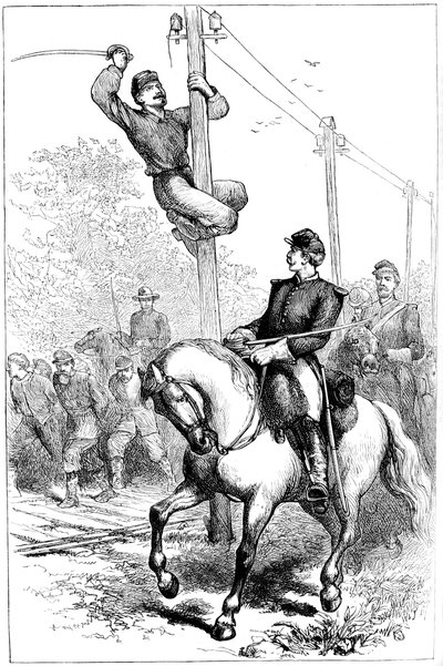 Stuartsin ratsuväki leikkaa lennätinjohtoja, Amerikan sisällissota, c1861-1864 c1880 tekijältä Unbekannt