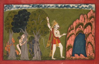 Sugriva Monkey General haastaa veljensä Balin, n. 1720. tekijältä Unbekannt