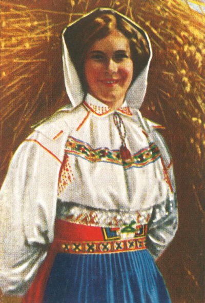 Ruotsalainen nainen perinteisissä pukuissa, v1928. tekijältä Unbekannt