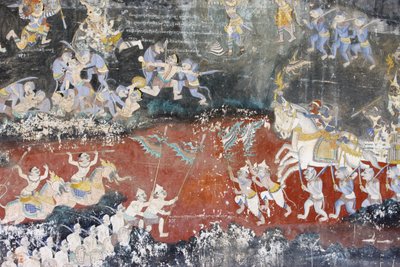 Sylver PagodaTämä seinämaalaus kuvaa kohtauksia Reamkerista, joka on kambodžalainen tai khmerilainen versio klassisesta hindurunouksesta Ramayana, Phnom Penh, Kambodža. tekijältä Unbekannt