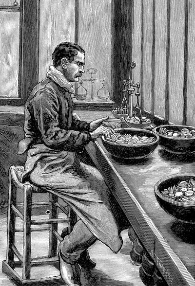 Kultapalojen painon testaus, Pariisin rahapaja, 1892 tekijältä Unbekannt