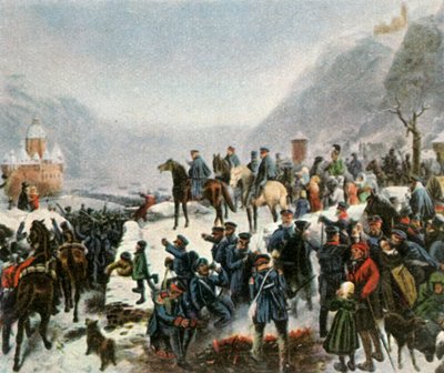 1. Sleesian armeija ylitti Rein-joen Kaubin lähellä 1. tammikuuta 1814 1936. tekijältä Unbekannt