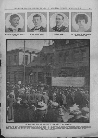 The Agonizing Wait for the List of the Lost Southamptonissa, 20. huhtikuuta 1912. tekijältä Unbekannt