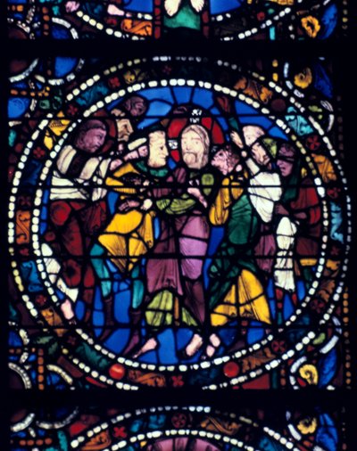 The Arrest of Christ Kiss of Judas, lasimaalaus, Chartresin katedraali, 1194-1260 tekijältä Unbekannt
