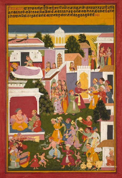 Krishnan syntymä Surdasin Sursagarista, n. 1700. tekijältä Unbekannt