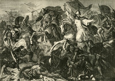 Ratisbonin piispa Augsburgin taistelussa, Lechfeldin taistelu 955, 1890. tekijältä Unbekannt