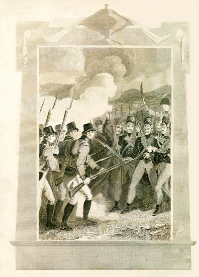 Britit hyökkäävät ranskalaisia linjoja vastaan bajoneteilla Maidan taistelussa 1806, 1816. tekijältä Unbekannt