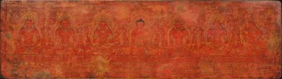 Buddha Shakyamuni, viisi mennyttä buddhaa ja Maitreya, n. 15-luvulla. tekijältä Unbekannt