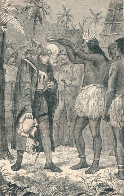 Cacique asettamassa kruunun Kolumbuksen päähän, 1904 tekijältä Unbekannt