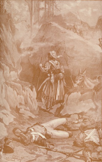 26. rykmentin Cantinière kiipeämässä kallioille Busacossa, 1810, 1896. tekijältä Unbekannt