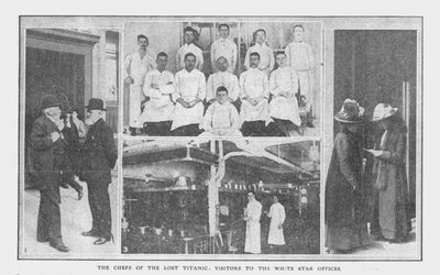 Kadonneen Titanicin kokit ja vierailijat White Star -toimistoissa, 20. huhtikuuta 1912. tekijältä Unbekannt