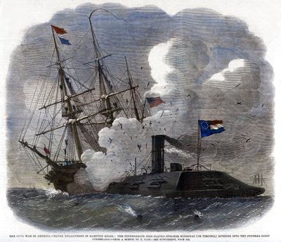 Sisällissota Amerikassa - Naval Engagement in Hampton Roads..., 1862 tekijältä Unbekannt