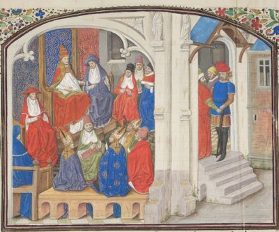 Clermontin kirkolliskokous vuonna 1095. Pienoiskuva Historiasta, William of Tyre, 1460-luku tekijältä Unbekannt