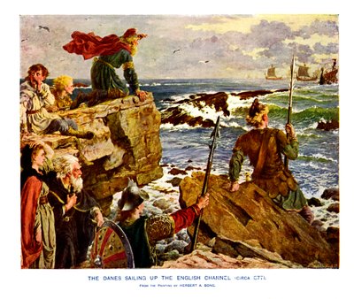 Tanskalaiset purjehtivat Englannin kanaalia pitkin, c877 jKr., 1800-luku tekijältä Unbekannt