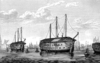 Tanskalaiset vankila-alukset Dronning Maria ja Waldemar Kööpenhaminassa, 1848-1849 tekijältä Unbekannt