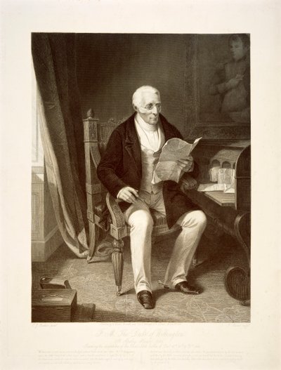 Wellingtonin herttua lukee lähetyksiä kotonaan Apsley Housessa Lontoossa, 1846 tekijältä Unbekannt