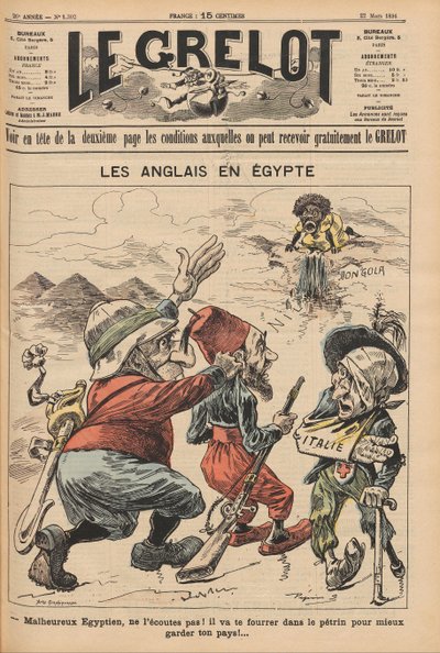 Englantilaiset Egyptissä. Karikatyyri Le Grelotista, 22. maaliskuuta 1896, 1896. tekijältä Unbekannt
