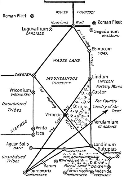 Neljä tärkeintä roomalaista viestintälinjaa Britanniassa, 1910 tekijältä Unbekannt