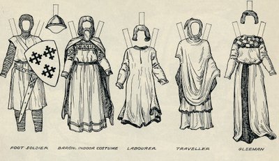 Brittiläisten pukujen galleria: pukeutumistyypit varhaisina Plantagenet-aikoina, c1934 tekijältä Unbekannt