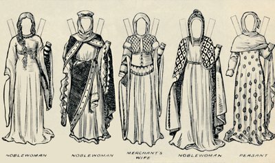 Historiallisten pukujen galleria: Richard I:n päivinä käytetyt mekot, c1934 tekijältä Unbekannt