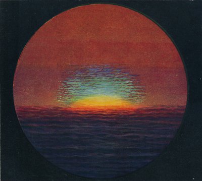 Vihreä salama auringonlaskun aikaan, harvinaisin prismaattinen väri, jonka ilmakehä taittaa, c1935 tekijältä Unbekannt
