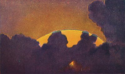 Vihreä salama auringonlaskun aikaan, harvinaisin prismaattinen väri, jonka ilmakehä taittaa, c1935 tekijältä Unbekannt