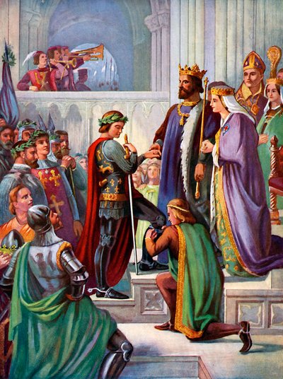 Mustan prinssin avaus sukkanauhan ritariksi, 1348, n. 1920 tekijältä Unbekannt