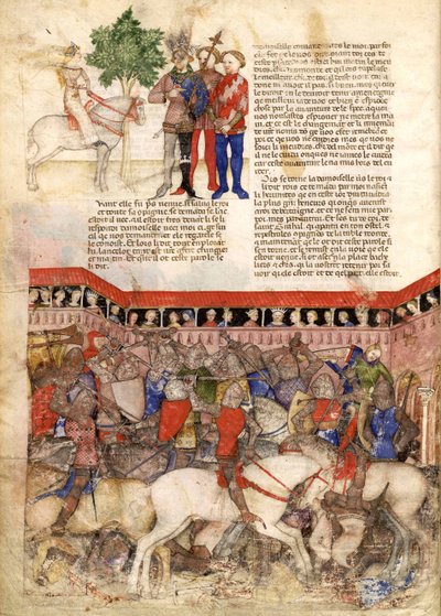 Pyöreän ritarit pienoismallista The Quest for the Holy Graal and the Death of Arthur, noin 1220 tekijältä Unbekannt