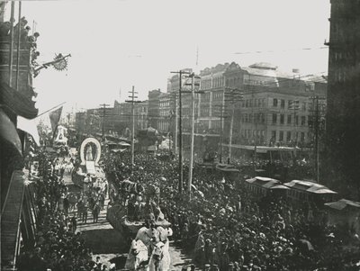 Mardi Gras -paraati Canal Streetillä, New Orleansissa, Yhdysvalloissa, 1895. tekijältä Unbekannt