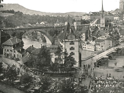 Nydeggbrücke ja karjamarkkinat, Bern, Sveitsi, 1895. tekijältä Unbekannt