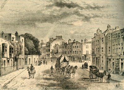 Vanha Vauxhallin kylä, jossa on sisäänkäynti puutarhaan, vuonna 1825, n. 1878. tekijältä Unbekannt