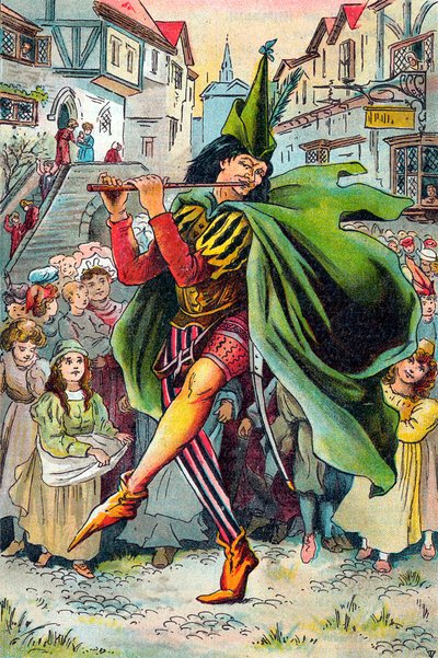 Pied Piper johdattaa pois Hamelinin lapset, vuodelta 1899 tekijältä Unbekannt