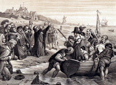 Pilgrim-isät lähtevät Delft Havenista matkallaan Amerikkaan, heinäkuussa 1620 1878 tekijältä Unbekannt