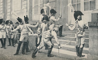 Preussin jalokaarti teroitti miekkansa Ranskan Berliinin-suurlähetystön portailla, 1896 tekijältä Unbekannt