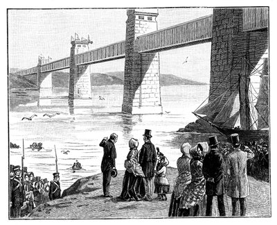Kuningattaren vierailu Britannia Tubular Bridgelle, Wales, vuodelta 1888 tekijältä Unbekannt