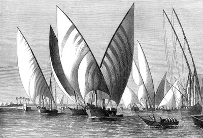 Joki Boulakin sillalla, Kairossa, dahabeahojen ohi, 1874 tekijältä Unbekannt