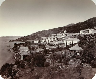 Rossikon St Panteleimon -luostari Athos-vuorella, Kreikassa, 1860-luku tekijältä Unbekannt