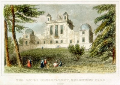 Royal Greenwichin observatorio, Flamsteed House, Greenwich Park, Lontoo, n. 1835 tekijältä Unbekannt