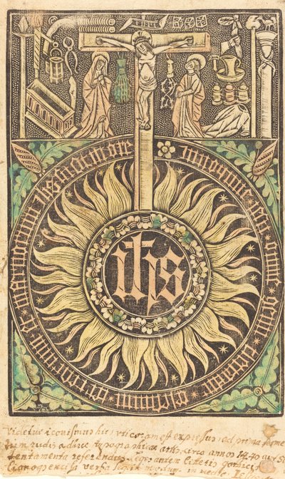 Pyhä monografia ristiinnaulitsemisen ja kärsimyksen symboleilla [recto], vuonna 1470 tai sen jälkeen. tekijältä Unbekannt