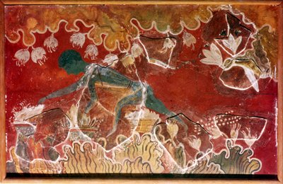 Saffron-Gatherer-fresco Minoan Royal Palacesta, Knossoksesta, Kreetalta. c15-luvulla eaa tekijältä Unbekannt