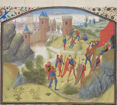 Antiokian piiritys. Vilhelmin Tyroksen pienoismalli Historiasta, 1460-luku tekijältä Unbekannt
