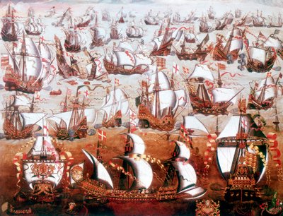 Espanjan Armada, joka uhkasi Englantia heinäkuussa 1588 tekijältä Unbekannt