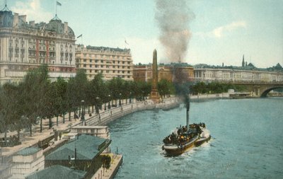 Victoria Embankment ja höyrylaiva Thames-joella, Lontoo, 1907. tekijältä Unbekannt