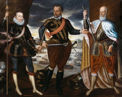Lepanton voittajat: Itävallan Johannes, Marcantonio Colonna, Sebastiano Venier, n. 1575. tekijältä Unbekannt