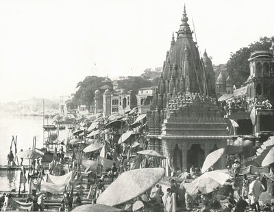 Vishnu-lampi ja Ghat, Benares, Intia, 1895. tekijältä Unbekannt