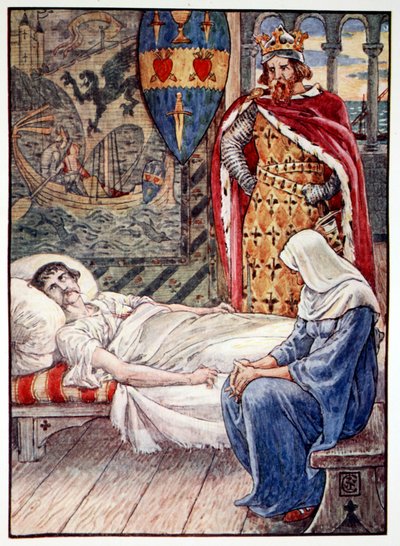 "Noita neuvoo Sir Tristramin haavaa", 1911 tekijältä Unbekannt