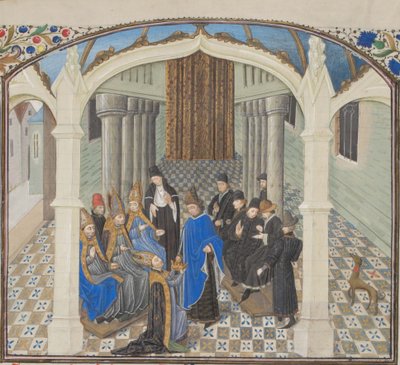 Baldwin II:n kruunaus vuonna 1118. Pienoiskuva Historiasta, William of Tyre, 1460-luku tekijältä Unbekannt