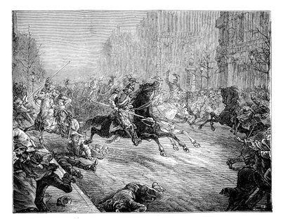 Vallankaappaus, lansseja ryöstelemässä väkijoukkoja Pariisin bulevardeilla, 1800-luku tekijältä Unbekannt