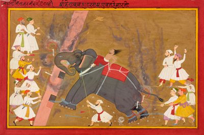 Elefantti Khanderao Bahadur tappaa Sham Mahavatin, Ka. 1700. tekijältä Unbekannt